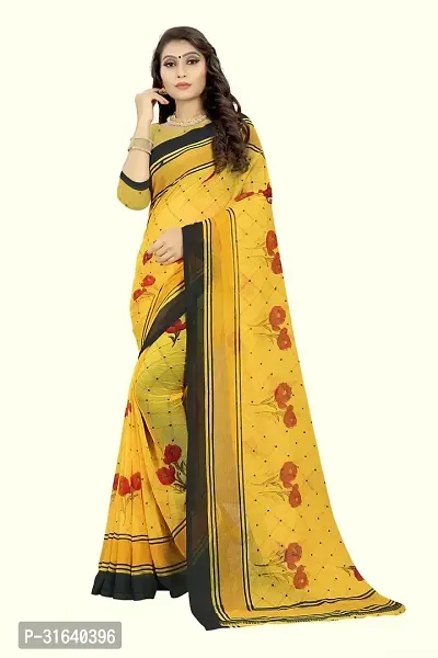 Elegant Yellow Chiffon Saree without Blouse piece For Women-thumb0