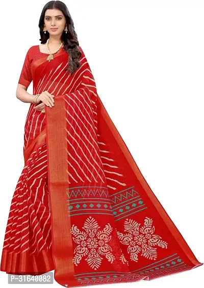 Elegant Red Cotton Blend Saree without Blouse piece For Women-thumb0