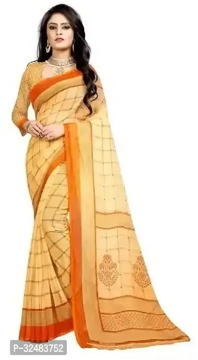 Stylish Yellow Georgette Printed Saree with Blouse piece For Women-thumb0