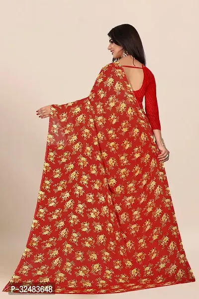 Stylish Red Georgette Printed Saree with Blouse piece For Women-thumb3