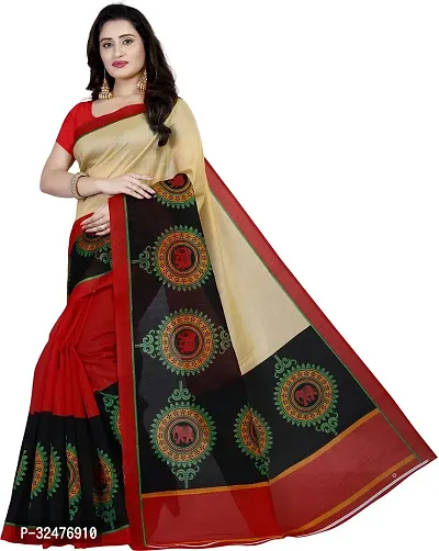 Beautiful Multicoloured Cotton Blend Printed Saree With Blouse Piece For Women-thumb0