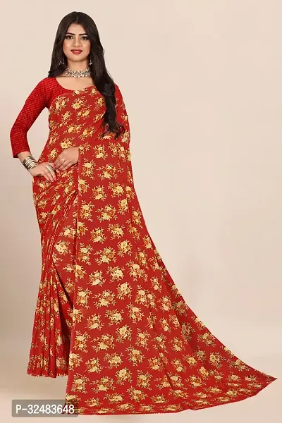 Stylish Red Georgette Printed Saree with Blouse piece For Women-thumb0