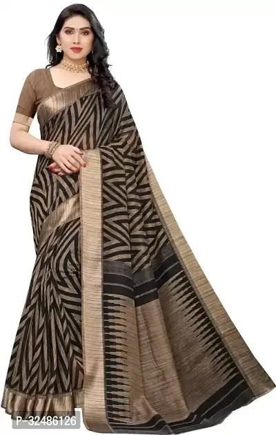 Elegant Black Cotton Linen Printed Saree With Blouse Piece For Women Pack Of 1-thumb0