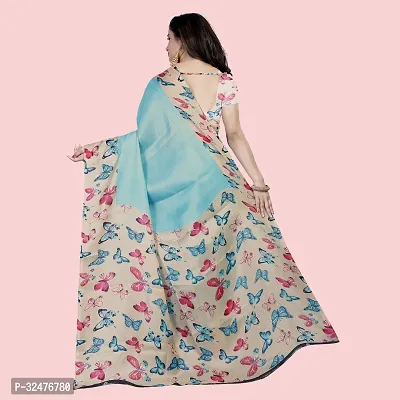 Beautiful Blue Silk Blend Printed Saree With Blouse Piece For Women-thumb2