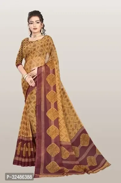 Beautiful Georgette Brown Printed Saree With Blouse Piece For Women-thumb0