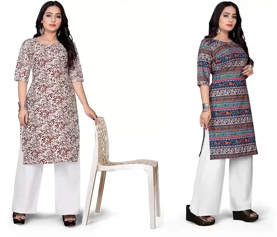 Stylish Crepe Printed Straight Kurtis - Pack Of 2