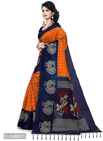 Elegant Cotton Blend Printed Saree with Blouse piece For Women-thumb3