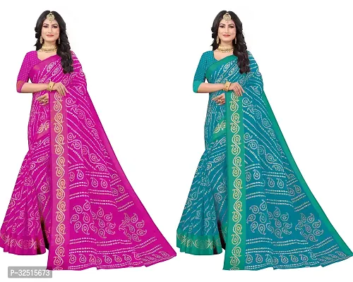 Stylish Cotton Silk Printed Saree with Blouse piece For Women Pack Of 2-thumb0