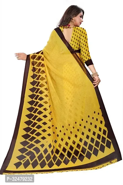 Beautiful Yellow Georgette Printed Saree With Blouse Piece For Women-thumb3