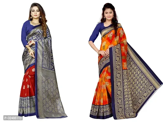 Elegant Multicoloured Art Silk Printed Saree With Blouse Piece For Women Pack Of 2