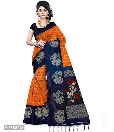 Elegant Cotton Blend Printed Saree with Blouse piece For Women