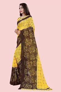 Stylish Yellow Georgette Checked Saree with Blouse piece For Women-thumb3