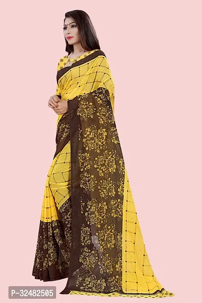 Stylish Yellow Georgette Checked Saree with Blouse piece For Women-thumb4