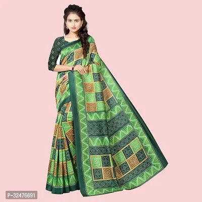 Elegant Green Art Silk Printed Saree With Blouse Piece For Women-thumb0