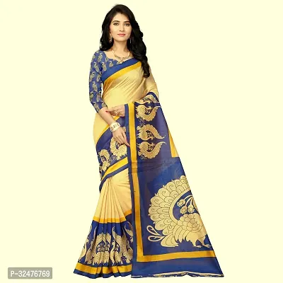 Beautiful Multicoloured Cotton Blend Printed Saree With Blouse Piece For Women-thumb0