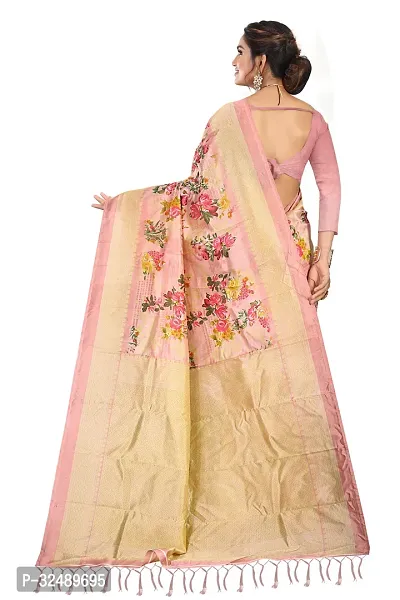 Beautiful Silk Blend Peach Printed  Saree with Blouse piece For Women-thumb3