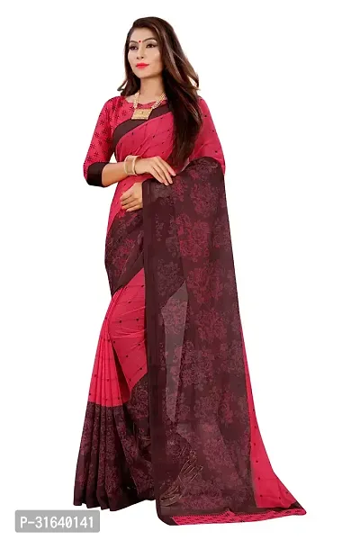 Elegant Pink Georgette Saree without Blouse piece For Women-thumb0