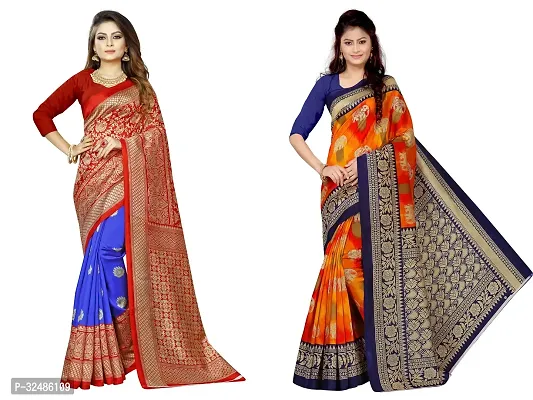 Elegant Multicoloured Art Silk Printed Saree With Blouse Piece For Women Pack Of 2