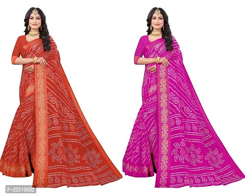 Stylish Cotton Silk Printed Saree with Blouse piece For Women Pack Of 2