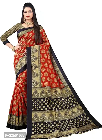 Stylish Red Silk Blend Printed Saree with Blouse piece For Women-thumb0