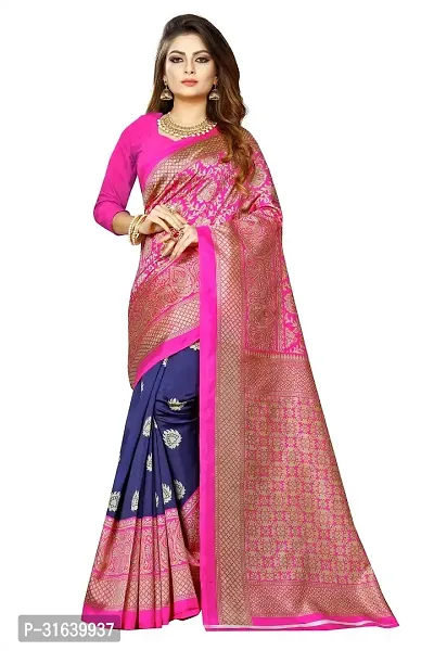 Elegant Pink Art Silk Saree without Blouse piece For Women-thumb0