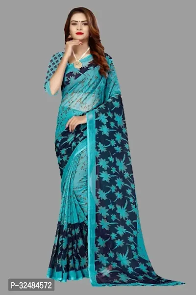 Elegant Georgette Printed Saree with Blouse piece For Women-thumb0