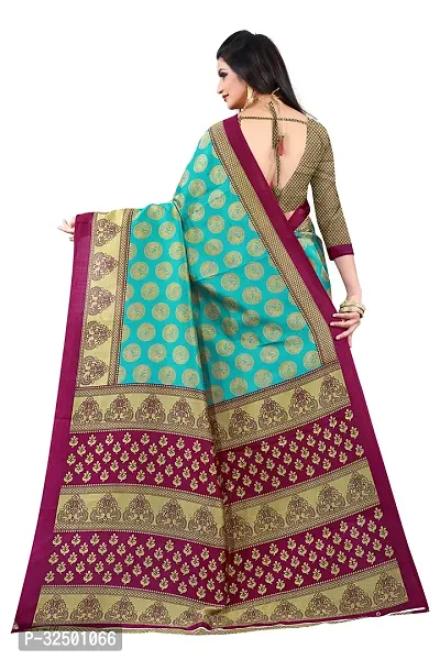 Stylish Turquoise Silk Blend Printed Saree with Blouse piece For Women-thumb3