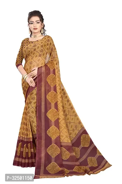 Stylish Yellow Georgette Printed Saree with Blouse piece For Women-thumb0