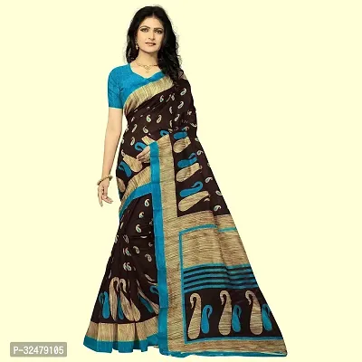 Beautiful Black Cotton Silk Printed Saree With Blouse Piece For Women-thumb0