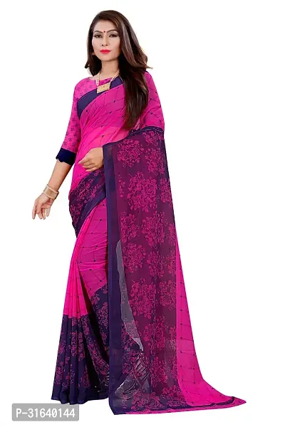 Elegant Pink Georgette Saree without Blouse piece For Women-thumb0