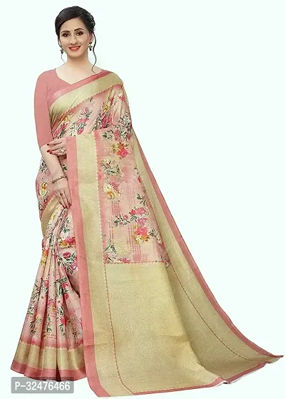 Elegant Pink Art Silk Printed Saree With Blouse Piece For Women