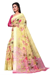 Elegant Beige Cotton Linen Printed Saree With Blouse Piece For Women Pack Of 1-thumb1