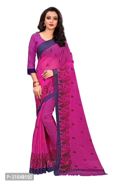 Elegant Pink Georgette Saree without Blouse piece For Women-thumb0