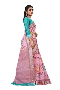 Elegant Pink Cotton Linen Printed Saree With Blouse Piece For Women Pack Of 1-thumb2