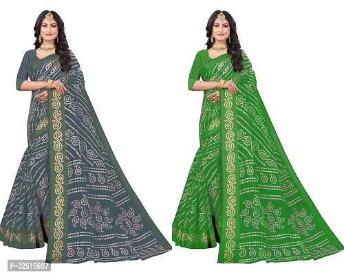 Stylish Cotton Silk Printed Saree with Blouse piece For Women Pack Of 2