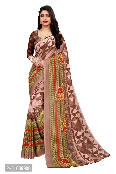 Elegant Brown Georgette Saree without Blouse piece For Women-thumb0