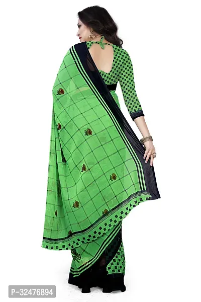 Beautiful Green Georgette Printed Saree With Blouse Piece For Women-thumb2