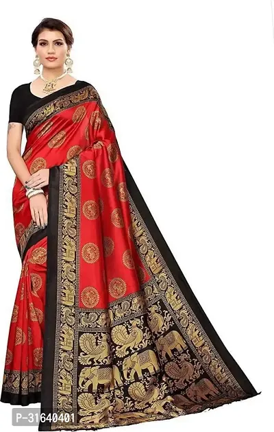 Elegant Red Art Silk Saree without Blouse piece For Women-thumb0