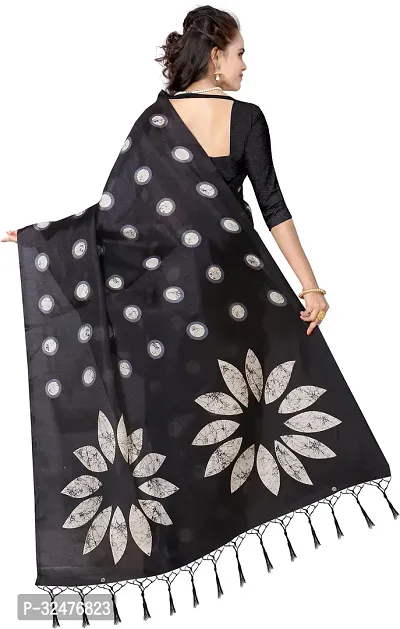 Beautiful Black Art Silk Printed Saree With Blouse Piece For Women-thumb2