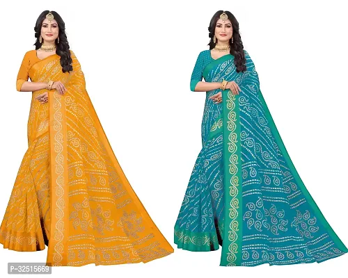 Stylish Cotton Silk Printed Saree with Blouse piece For Women Pack Of 2