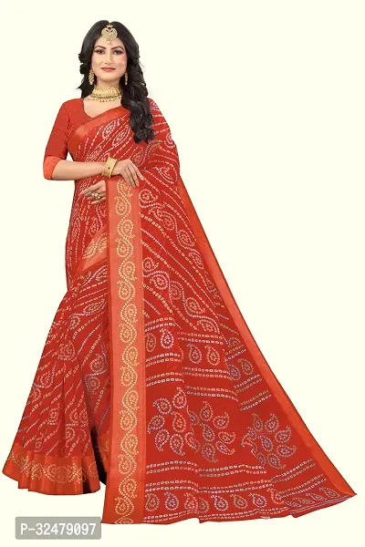 Beautiful Red Cotton Silk Printed Saree With Blouse Piece For Women-thumb0