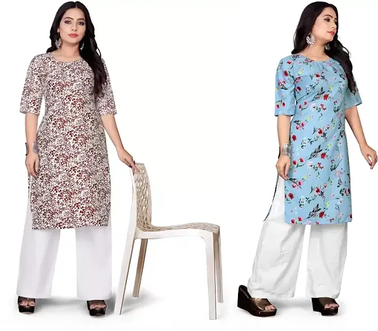 Stylish Crepe Printed Straight Kurtis - Pack Of 2