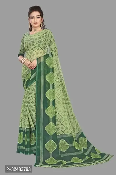 Stylish Green Georgette Printed Saree with Blouse piece For Women-thumb0