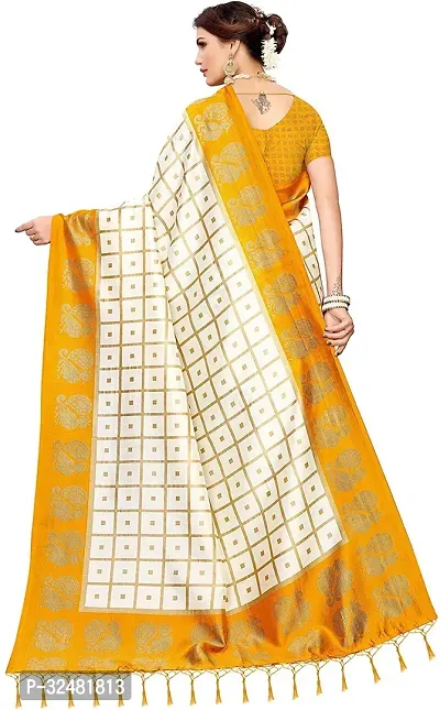 Elegant Multicoloured Silk Blend Saree with Blouse piece For Women-thumb2