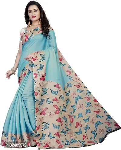 Elegant Cotton Blend Printed Saree with Blouse piece For Women-thumb0