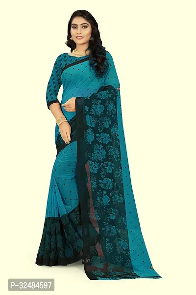 Elegant Georgette Printed Saree with Blouse piece For Women-thumb0