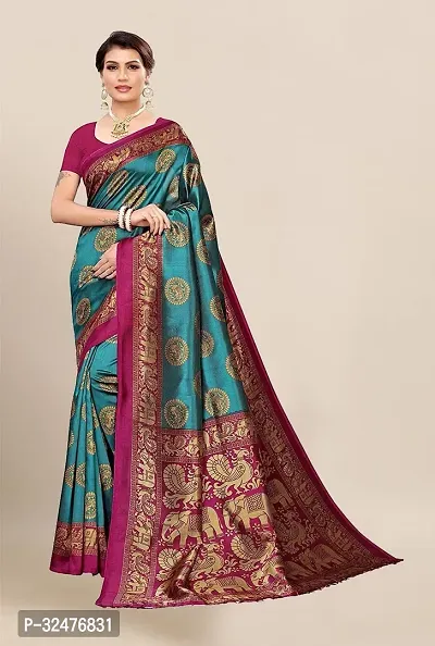 Beautiful Green Art Silk Woven Design Saree With Blouse Piece For Women