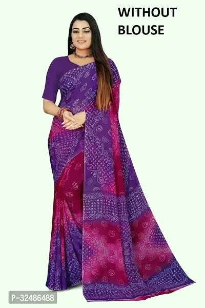 Beautiful Georgette Purple Printed Saree Without Blouse Piece For Women-thumb0