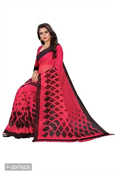 Beautiful Pink Georgette Printed Saree With Blouse Piece For Women-thumb5