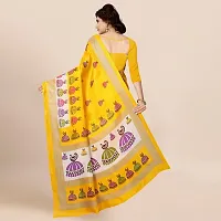 Beautiful Yellow Silk Blend Printed Saree With Blouse Piece For Women-thumb2